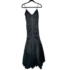 Cache Mermaid Dress Size 2 Black Tulle Maxi Ruched Front Vampy Whitch Goth